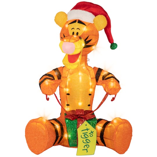 28" Disney® Tigger with Present 3D Holiday Pre-Lit Tinsel Sculpture Christmas Décor